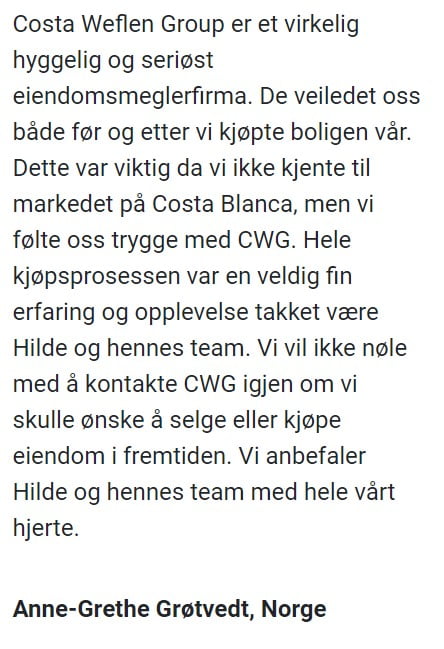 Norsk megler Costa blanca, hus og leiligheter til salgs