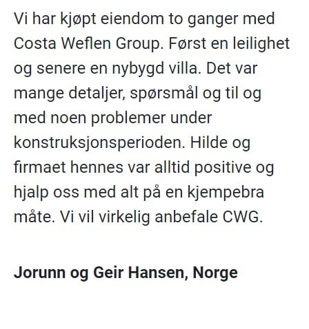 Norsk megler Costa blanca, hus og leiligheter til salgs
