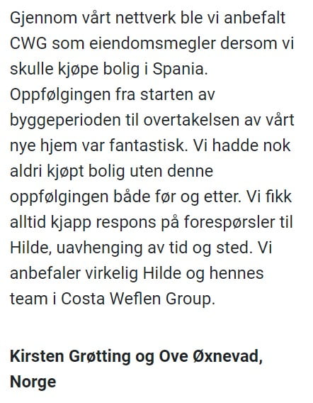 Norsk megler Costa blanca, hus og leiligheter til salgs